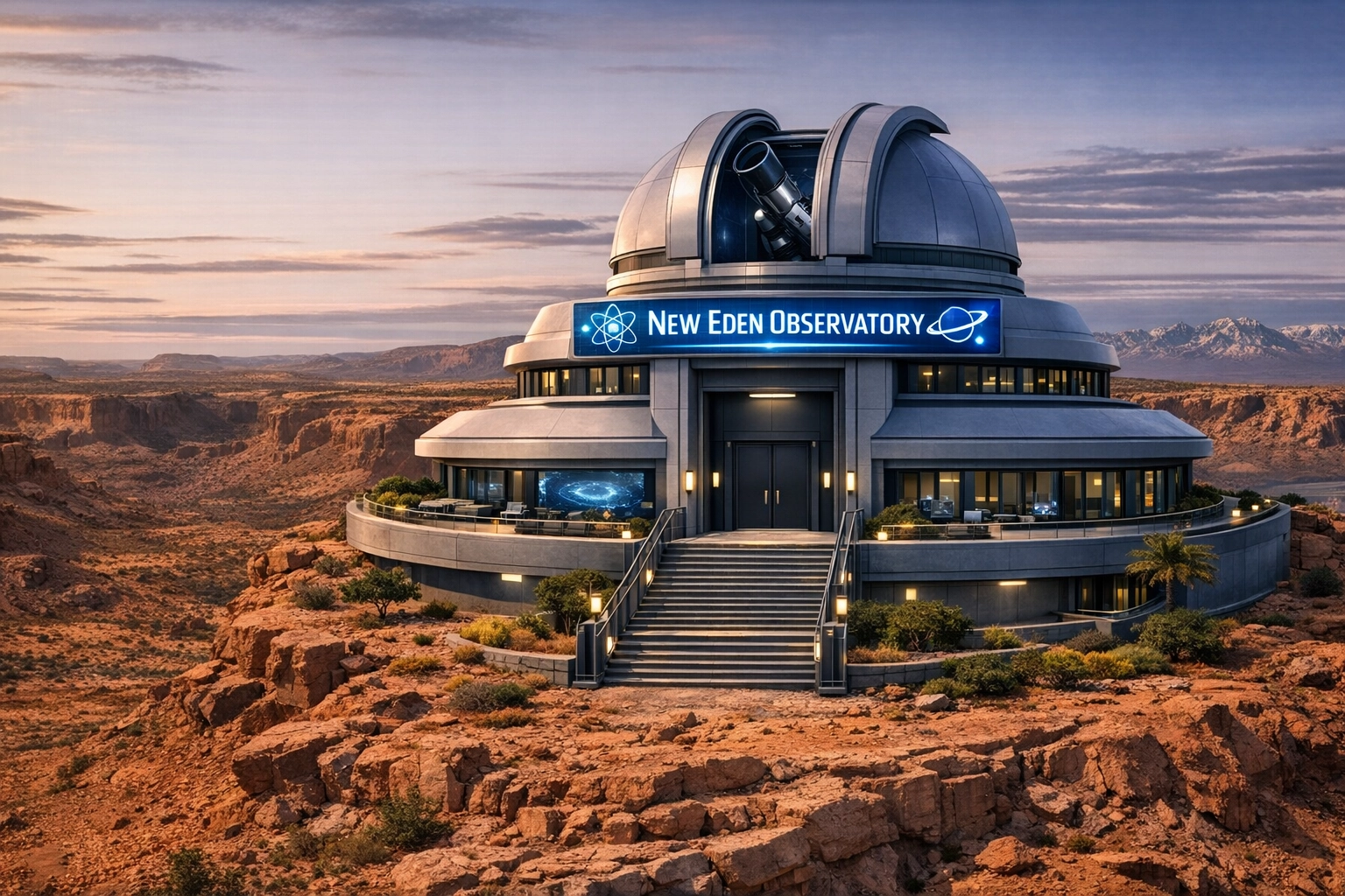 New Eden Observatory dome at sunset